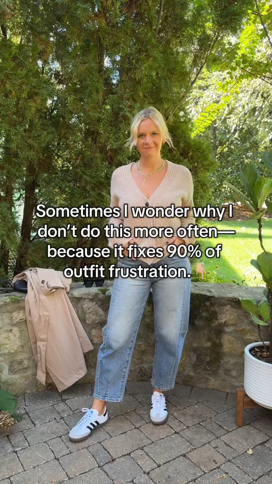 The “this” = finishing the outfit. 

Most outfits aren’t actually bad. 
They’re just unfinished. 

Finishing an outfit looks like: 
• choosing the shoe before the top 
• adding a belt, bag, or layer with intention 
• paying attention to proportions (tuck, cuff, open vs. closed) 
• deciding what the focal point is — and editing everything else 

This is why buying more clothes doesn’t fix a “nothing to wear” problem. The magic happens in the final 10%. 

This is exactly what we do for our clients as personal stylists — we teach you how to see outfits differently so getting dressed stops feeling hard. 

If you’re tired of second-guessing your outfits, we’ve got you. 

✨ Link in bio to work with our personal styling team.