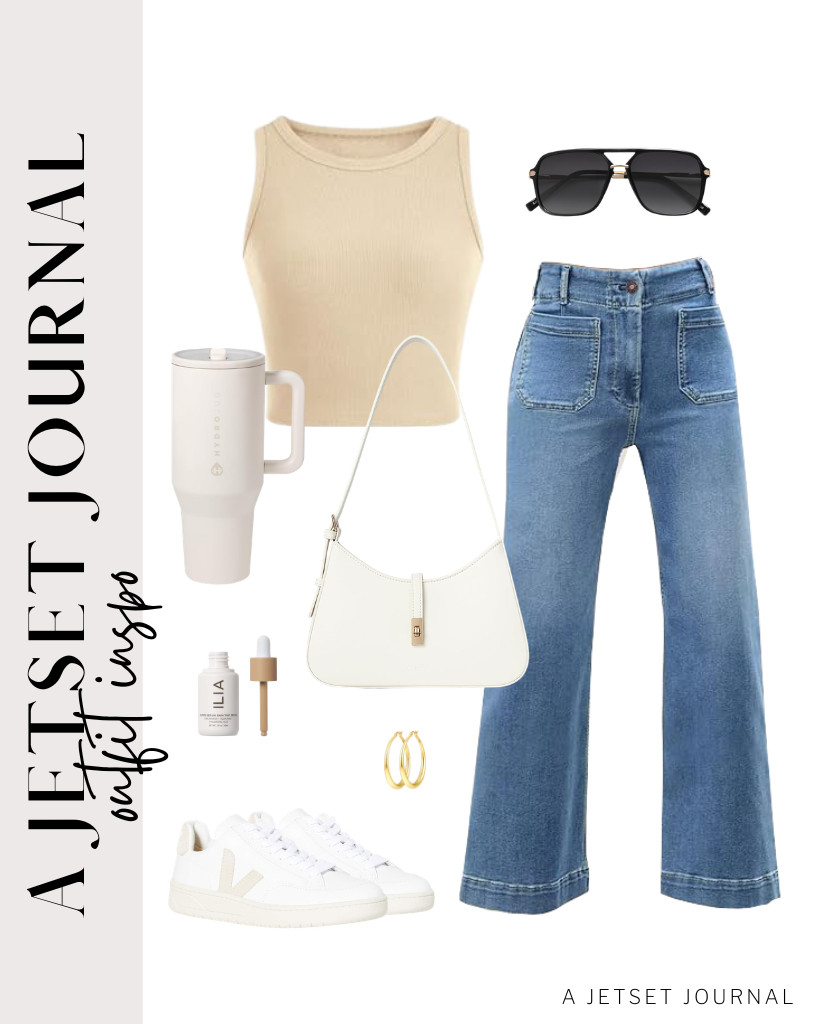 Let's keep this next outfit really simple. Just a beige tank top and light-wash jeans combo will always be the most reliable outfit for me. Before you go, have a quick lip gloss touch-up and simple earrings for a chic, casual day out.

#LTKSeasonal #LTKSaleAlert #LTKTravel 

 