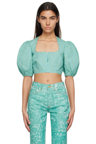 Blue Cropped Blouse | SSENSE