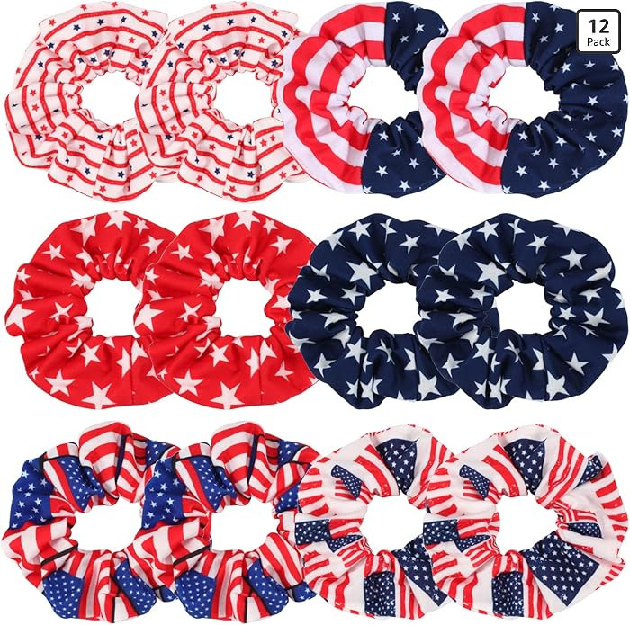 12pcs American Flag Hair Scrunchies for Women Red White Navy Blue Hair Tie Independence Day Elast... | Amazon (US)