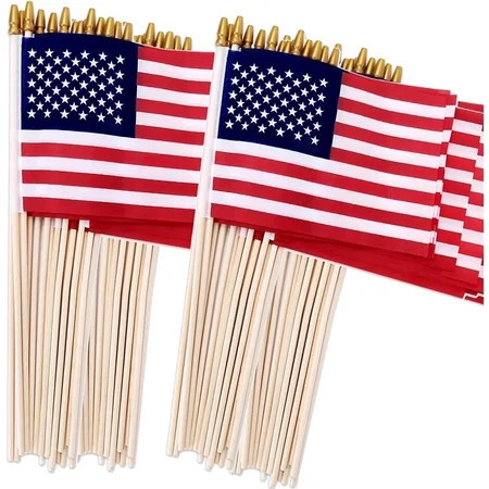 100 Pack 4x6 Inch Mini American Flags on Stick, Small US Flags for 4th of July, Memorial Day, Patriotic Outdoor Yard Decor | Walmart (US)