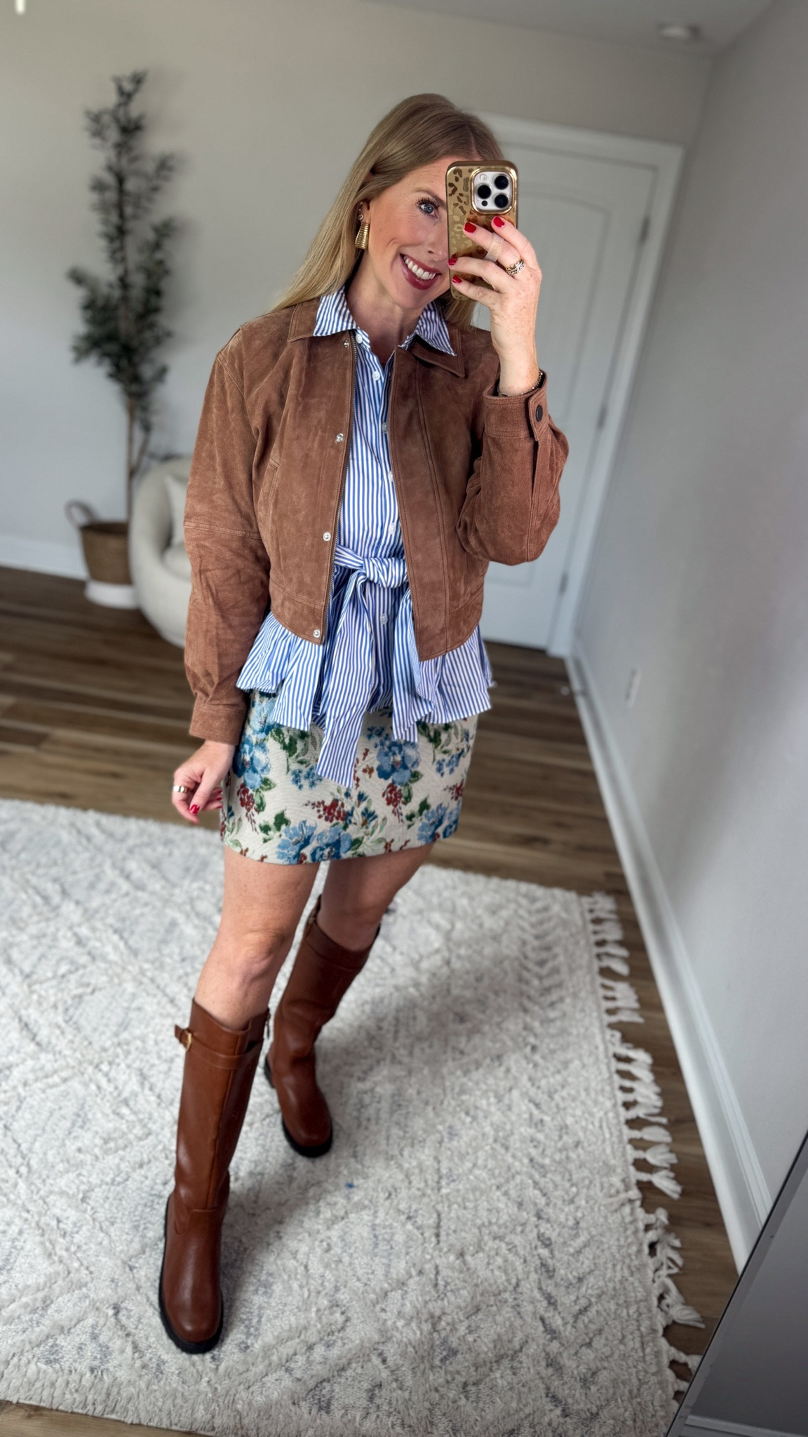 Weekend Walmart Wins try on
100% genuine suede jacket- small
Peplum button down- small
Floral jacquard skirt- 6

#LTKootd