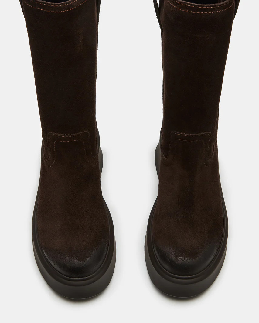 JOSELYN Chocolate Brown Suede Platform Ankle Boot | Women's Booties | Steve Madden (US)
