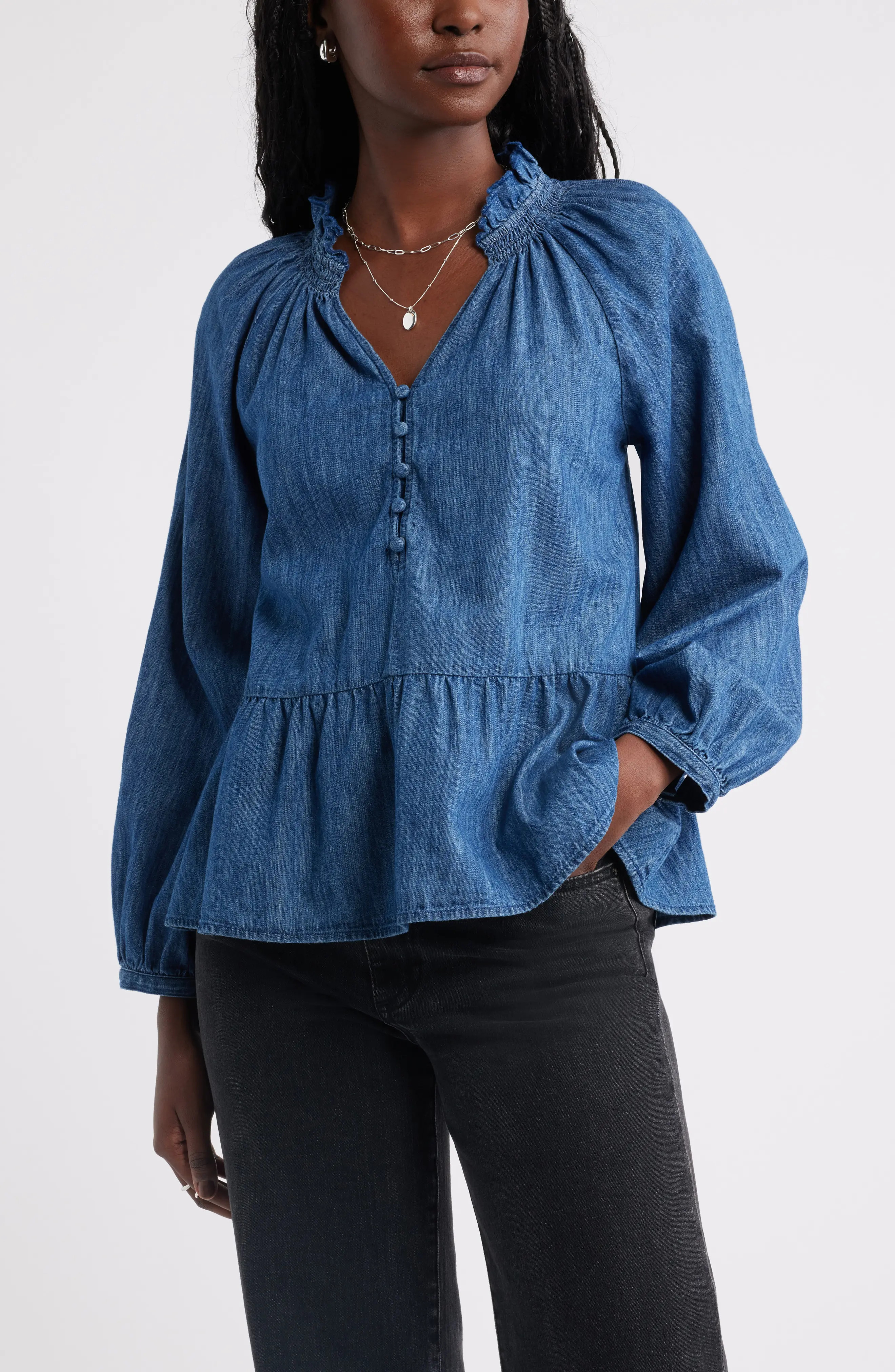 Peplum Cotton Chambray Top (Women) | Nordstrom | Nordstrom