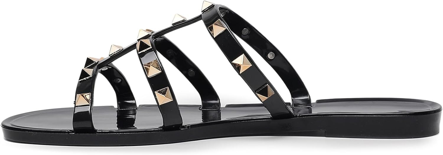 Pajeelo Women Jelly Sandals Flat Studded Shoes for Summer Beach Dressy jellies Slide Rivets Strap... | Amazon (US)