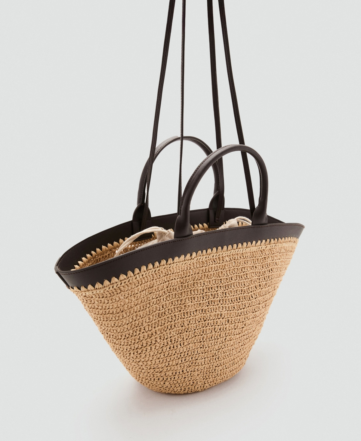 Mango Women's Large Double Handle Natural Fiber Bag - Chocolate | Macy's