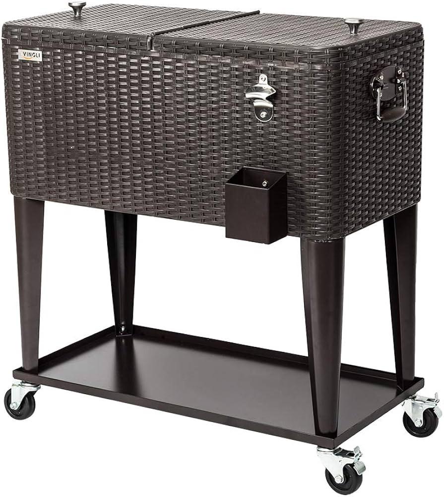 VINGLI 80 Quart Rolling Cart on Wheels, Portable Bar Drink Cooler, Beverage for Patio Pool Party,... | Amazon (US)