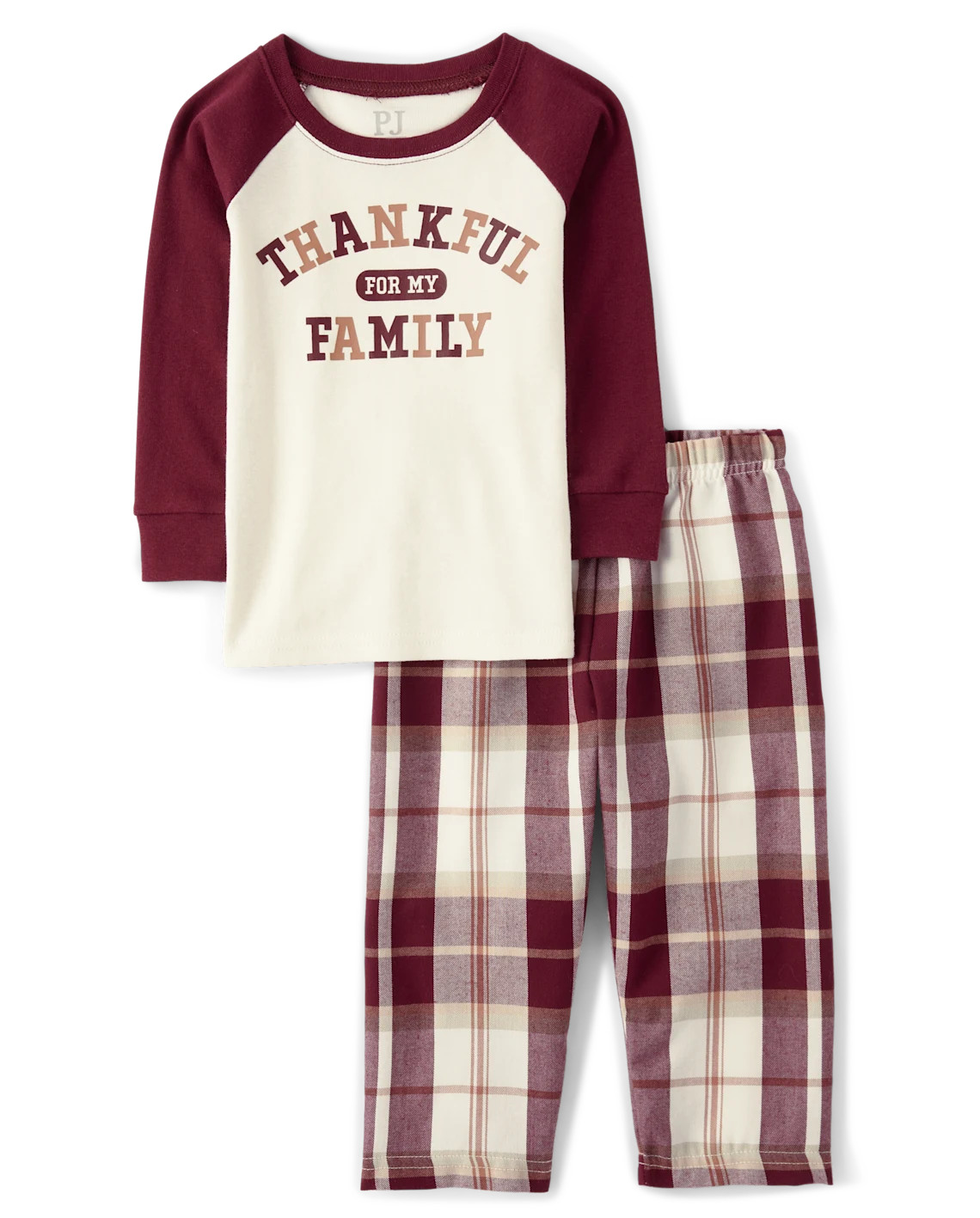 Baby And Toddler Matching Family Thankful For Family Cotton And Flannel Pajamas - burgundy | The Children's Place