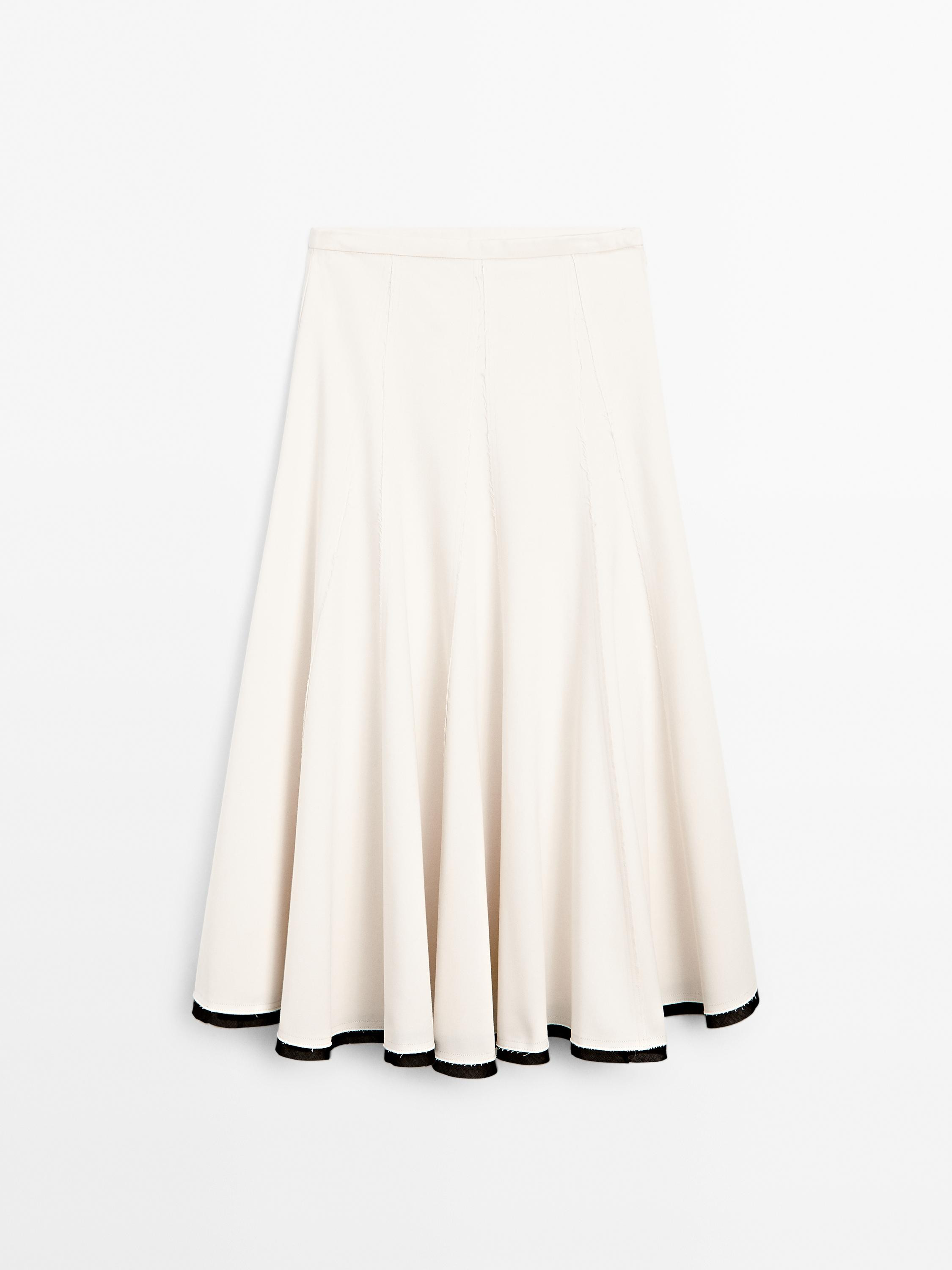 Flounce midi skirt with contrasting detail | Massimo Dutti US