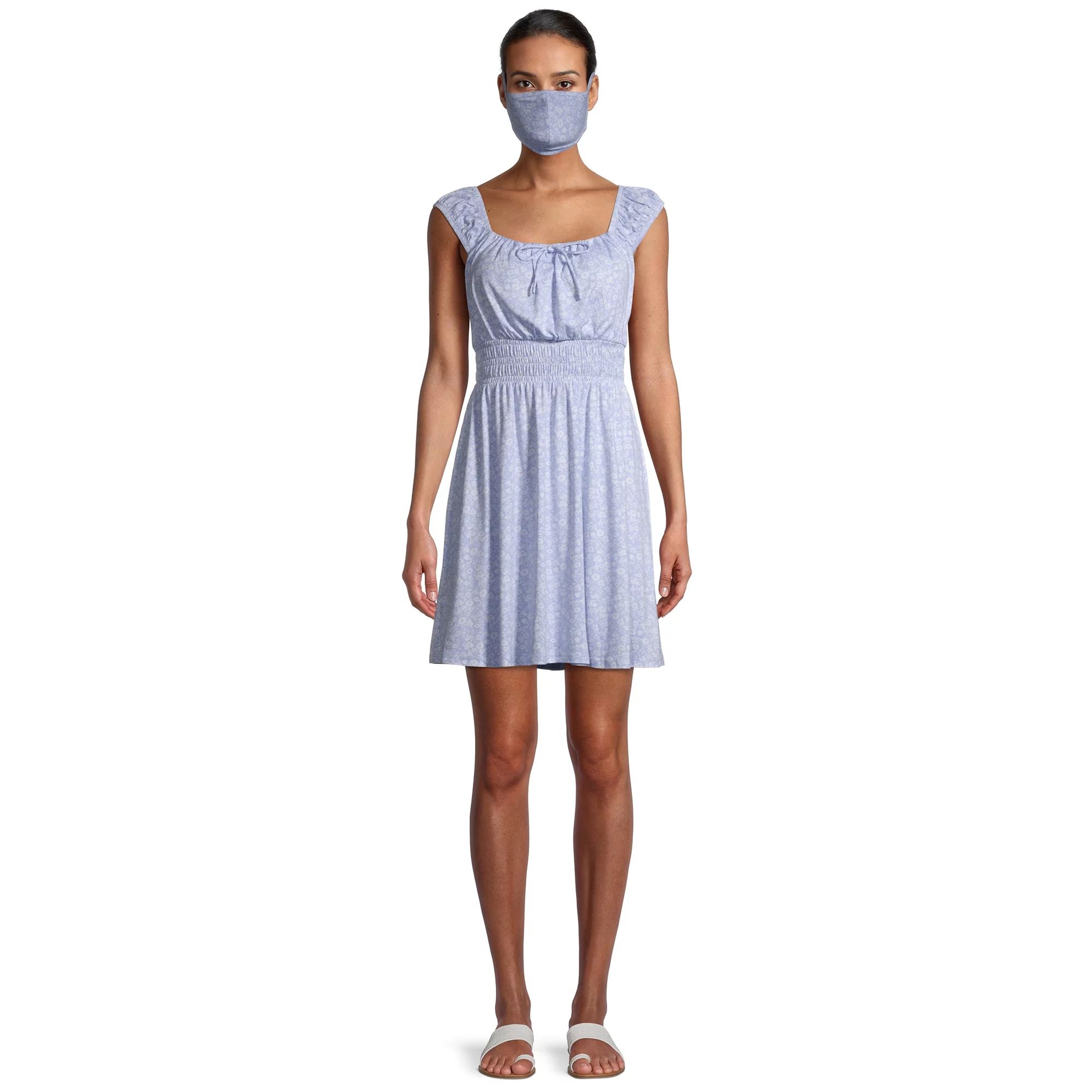 No Boundaries Juniors' Peasant Dress with Matching Face Mask | Walmart (US)