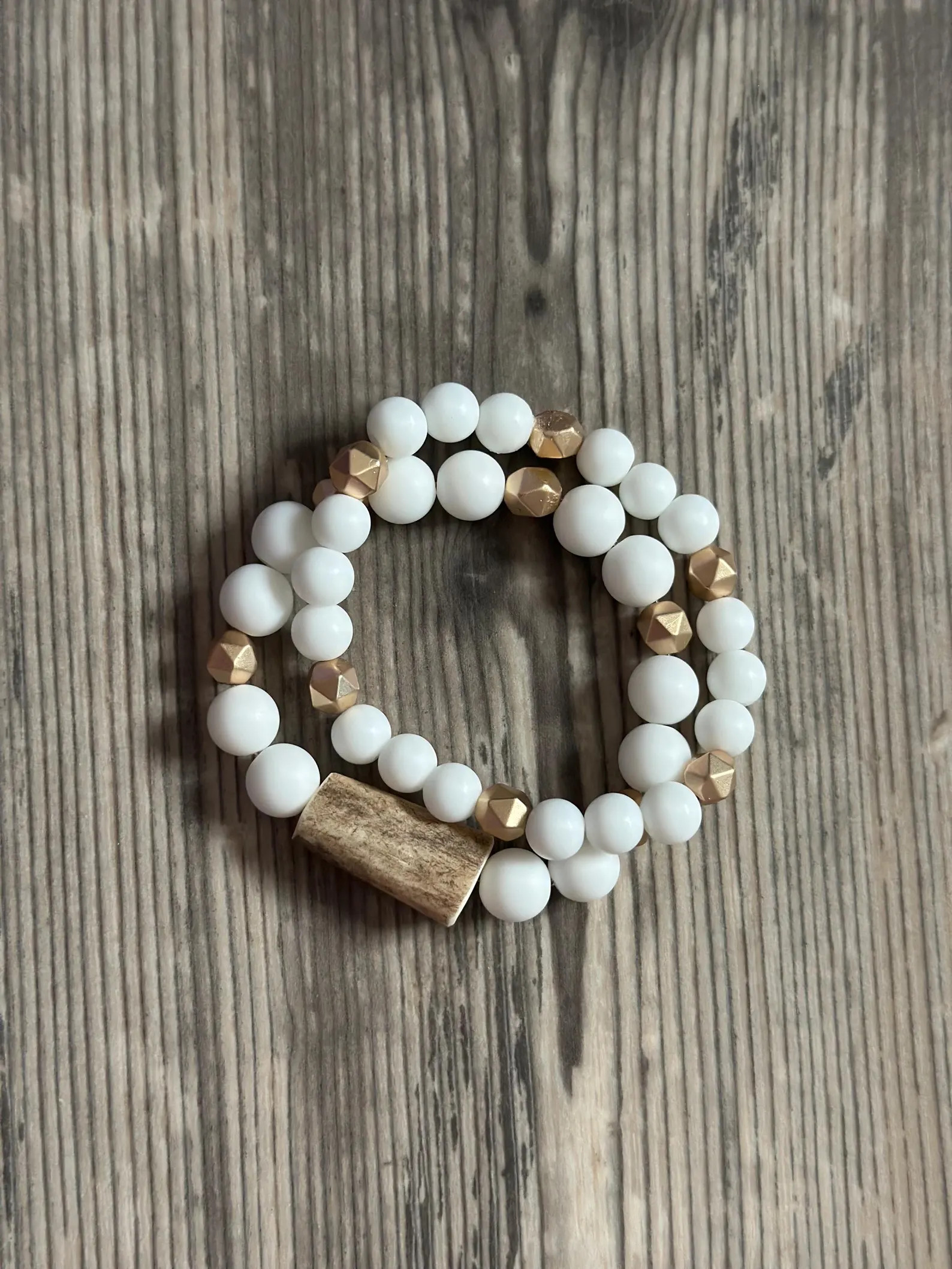 White Agate Beaded Bracelet Set | Gold Accent | Antler | Etsy (Global)
