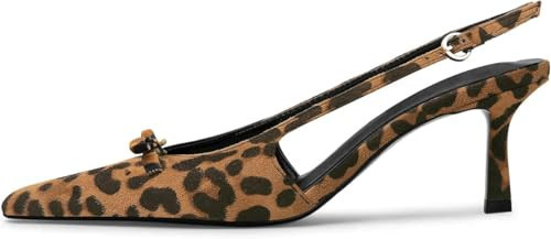 Leopard Shoes for Women Slingback Heels for Women Kitten Heel Cheetah Heels with Bow Tie Pointed Close Toe Stilettos High Pumps Dress Casual Office Party | Amazon (US)