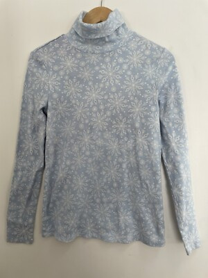 Croft & Barrow Womens Snowflakes 100% Cotton Turtleneck Long Sleeve Shirt Blue S | eBay US