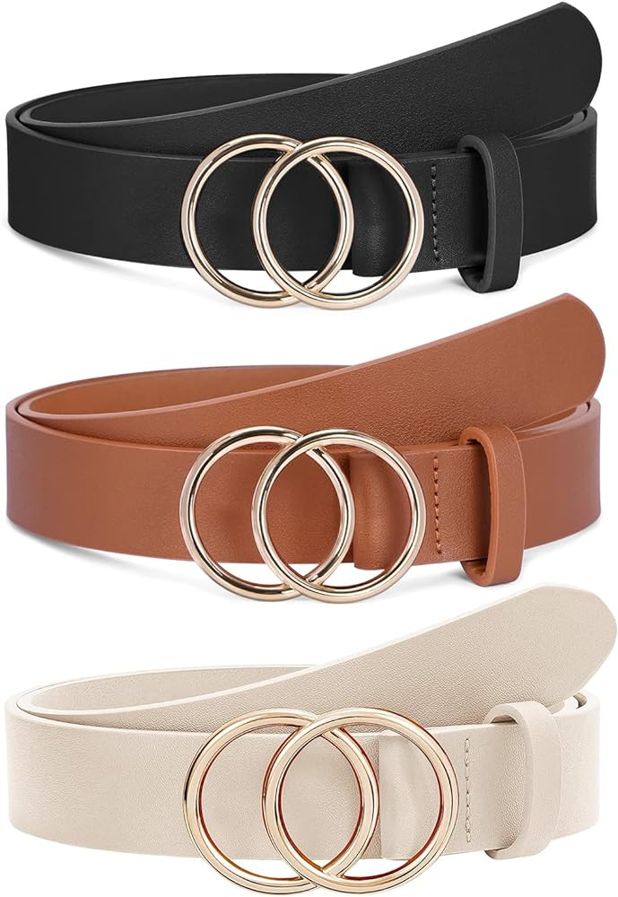 XZQTIVE 3 Pack Women's Leather Belts For Jeans Dresses Pants Fashion Ladies Waist Belt with Gold ... | Amazon (US)