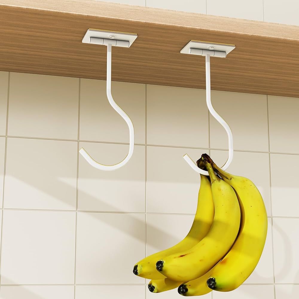 Banana Hook Hanger Holder Under-Cabinet - Adhesive Banana Hook, Foldable Banana Hook, Folds Up wi... | Amazon (US)