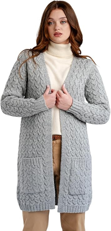 SAOL Aran Coat for Women - Irish Open Front Fisherman Cardigan with Pockets - Merino Wool Made in... | Amazon (US)
