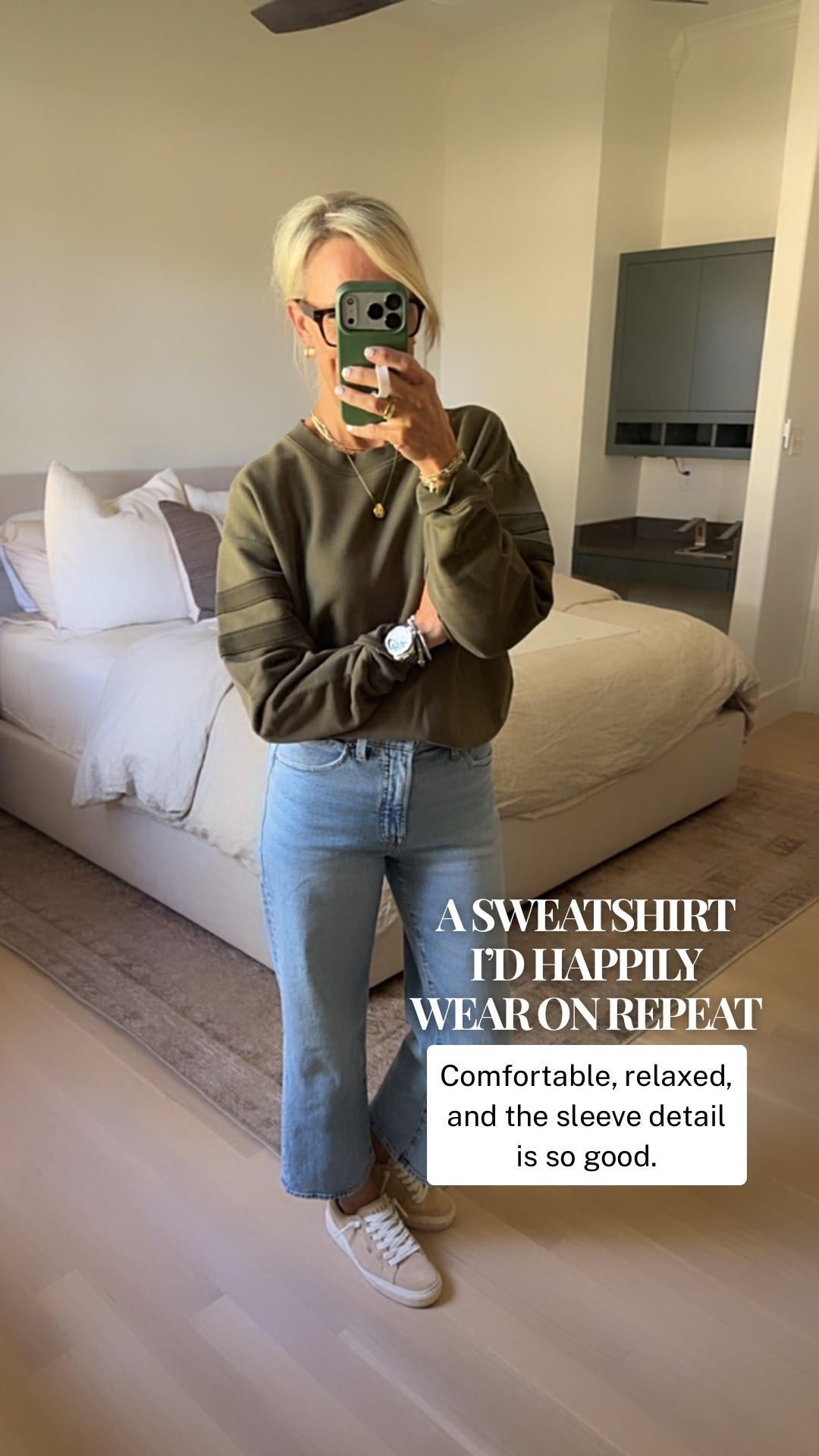 This sweatshirt is such an easy everyday piece, and I love the subtle detail on the sleeves. I sized up to a medium for a more relaxed fit and paired it with denim and sneakers for a comfortable, casual look. I’ll link several denim options that would work beautifully with this sweater, too.

#LTKootd #LTKgrwm #LTKOver40