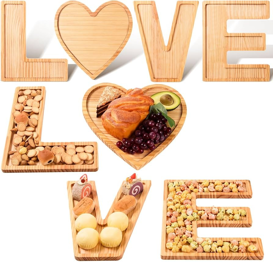 FOBSME Valentine's Day Wooden Serving Platters Letters LOVE Charcuterie Board Decorative Heart Wo... | Amazon (US)