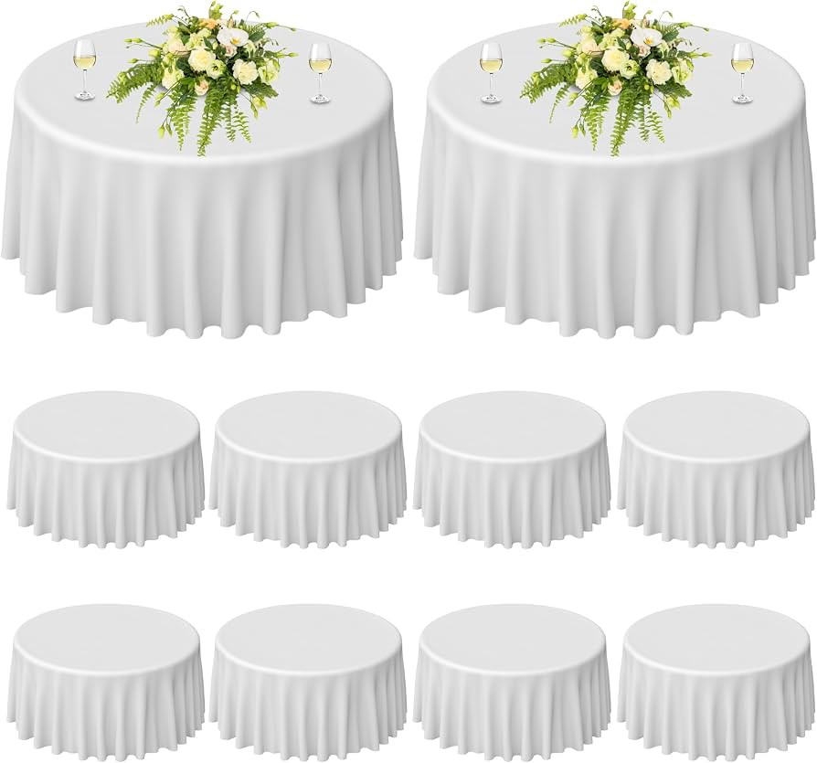 10 Pack White Round Tablecloth 120 Inch Tablecloths Stain Resistant Decorative Washable Polyester... | Amazon (US)