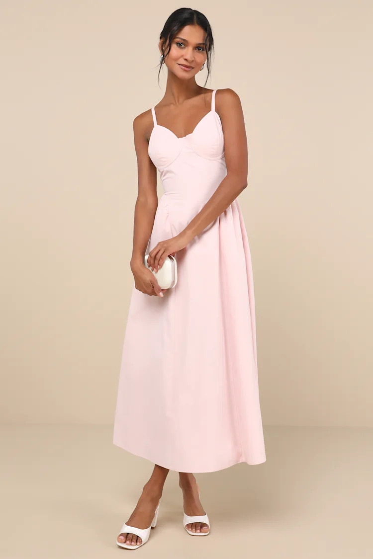 Veris Blush Pink Bustier Midi Dress | Lulus