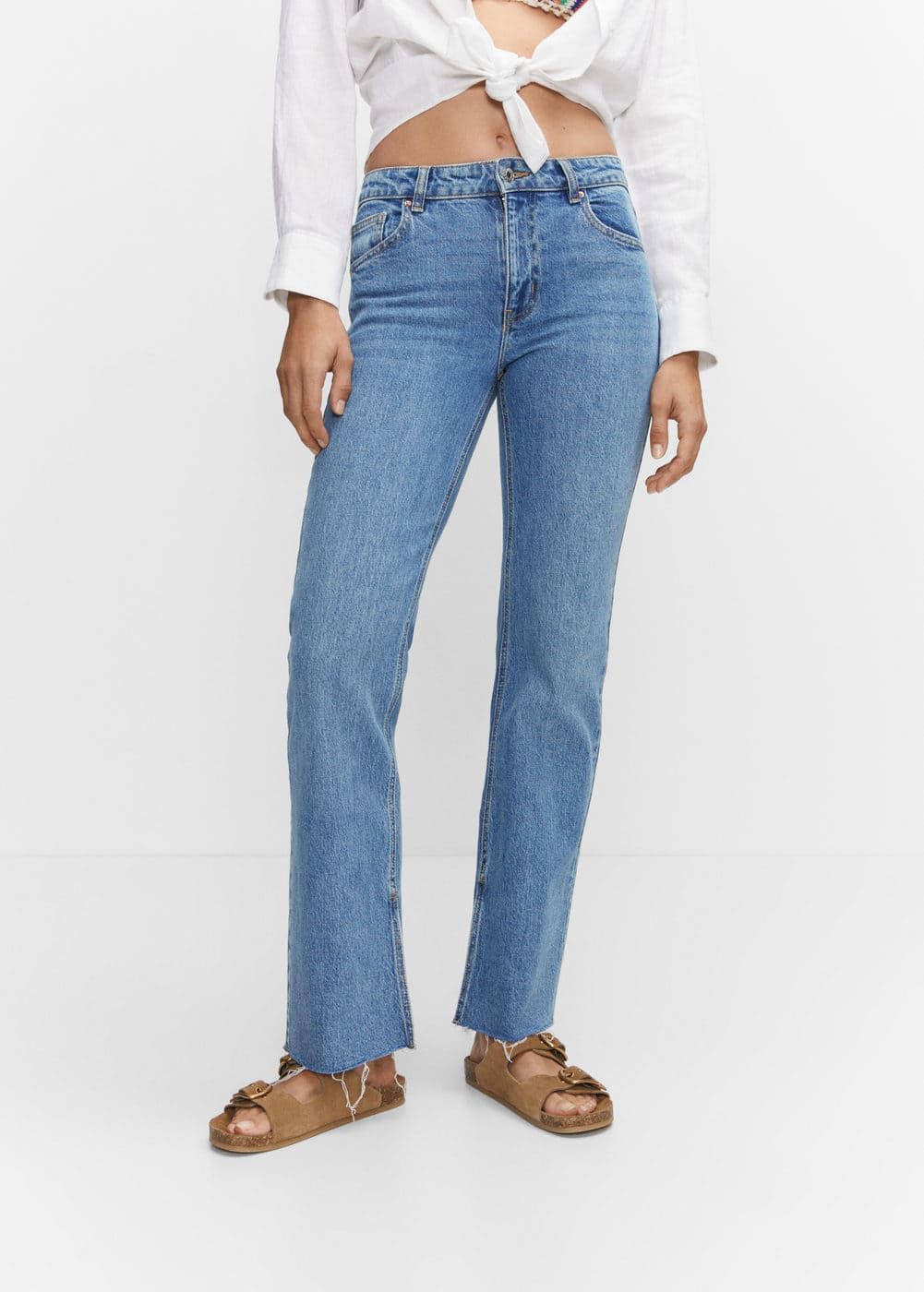 Medium-rise straight jeans with slits -  Women | Mango United Kingdom | MANGO (UK)