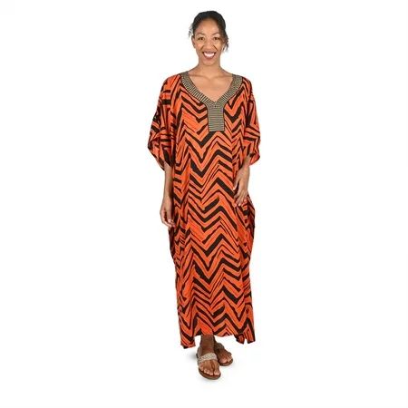 Shop LC WINLAR Red Zig Zag Print Polyester V Neck Long Kaftan-One Size Fits up to 3X | Walmart (US)