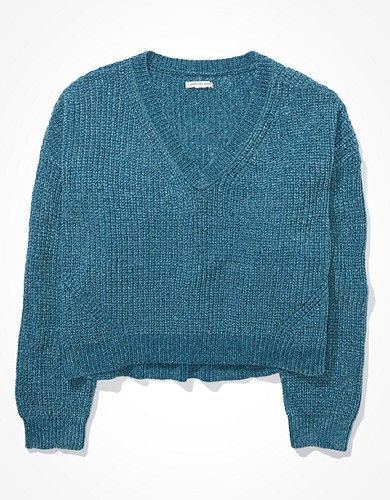 AE Chenille Cropped V-Neck Sweater | American Eagle Outfitters (US & CA)