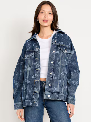 Oversized Floral Print Jean Trucker Jacket | Old Navy (US)