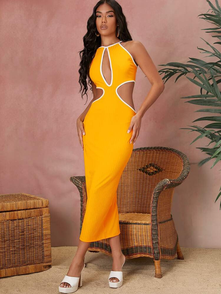 SHEIN CLUB Contrast Binding Cut Out Dress | SHEIN