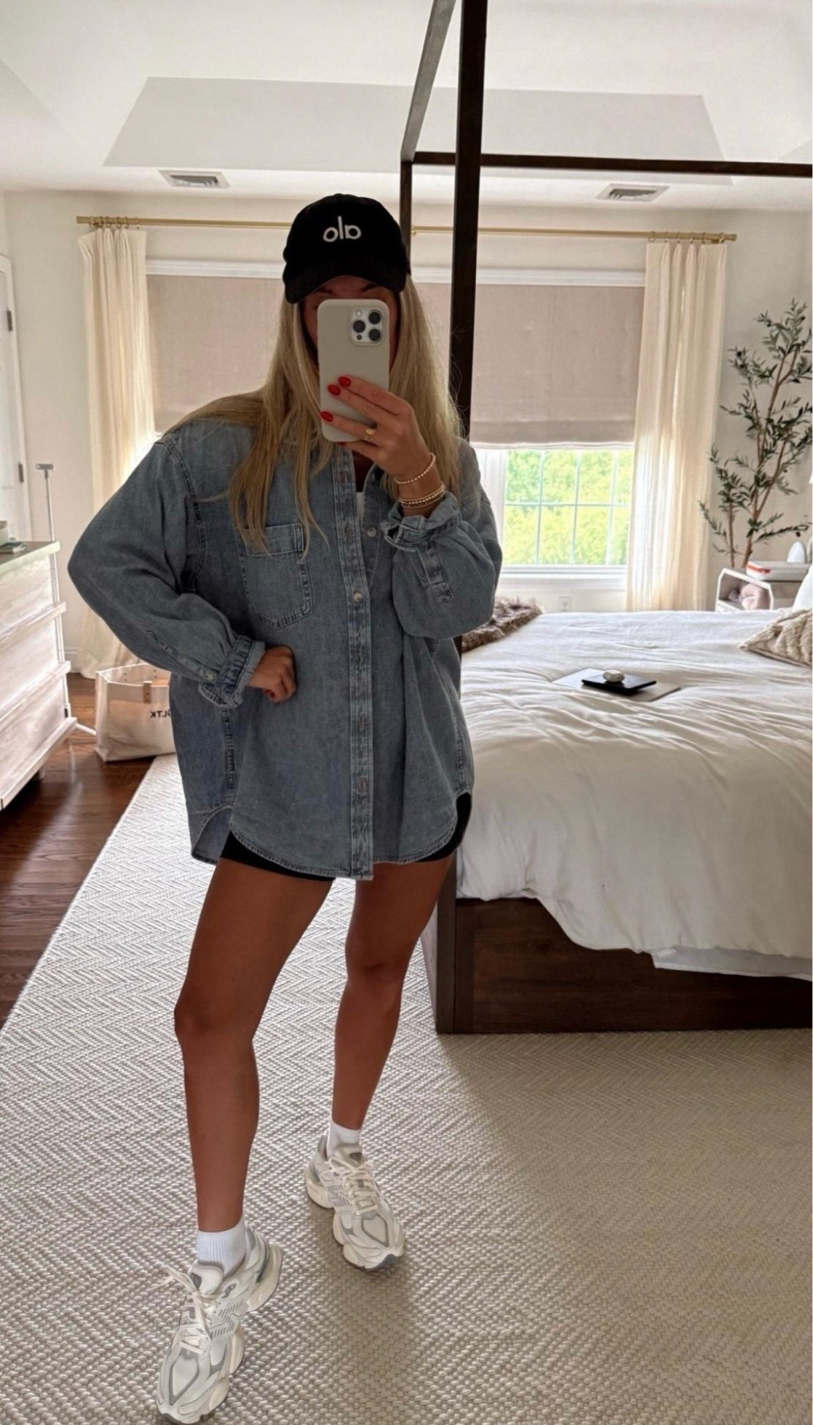 Casual fit. Wearing medium in @Aritzia  top & small in bike shorts. The NB 9060 run big, size down!

Casual outfit, denim shirt fit, summer style, summer fashion, July style, August style, Aritzia outfit, trendy new balance sneakers, gift for her

#LTKTravel #LTKSeasonal #LTKootd