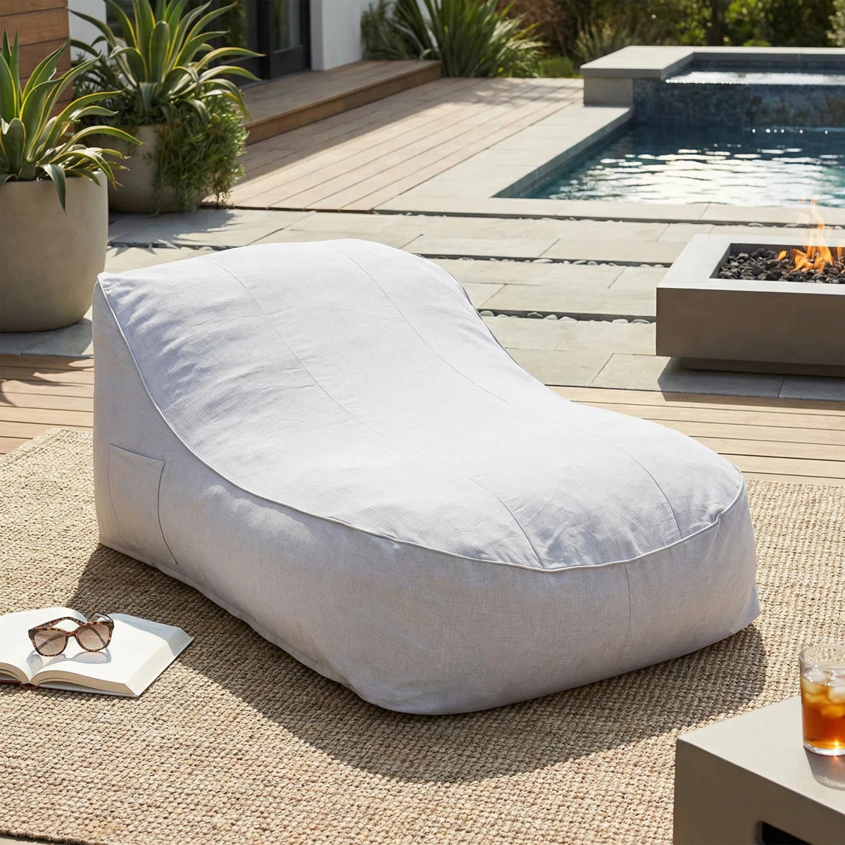Calma Modern Minimalist Olefin Outdoor Bean Bag Daybed with Ergonomic Curved Design | Wayfair North America