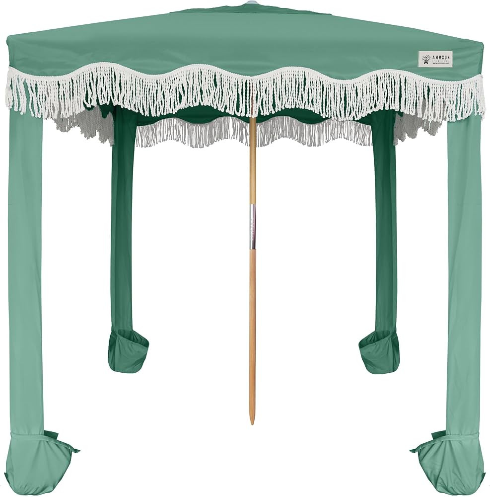 AMMSUN Beach Cabana with Fringe, 6'×6' Boho Beach Canopy with Tassels, Easy Set up & Premium Woo... | Amazon (US)