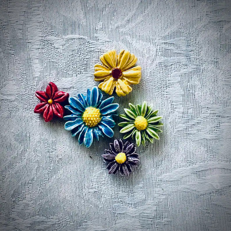 5 Ceramic Wildflowers, Hand Painted Art Tiles, Garden Mosaic Supply - Etsy | Etsy (US)