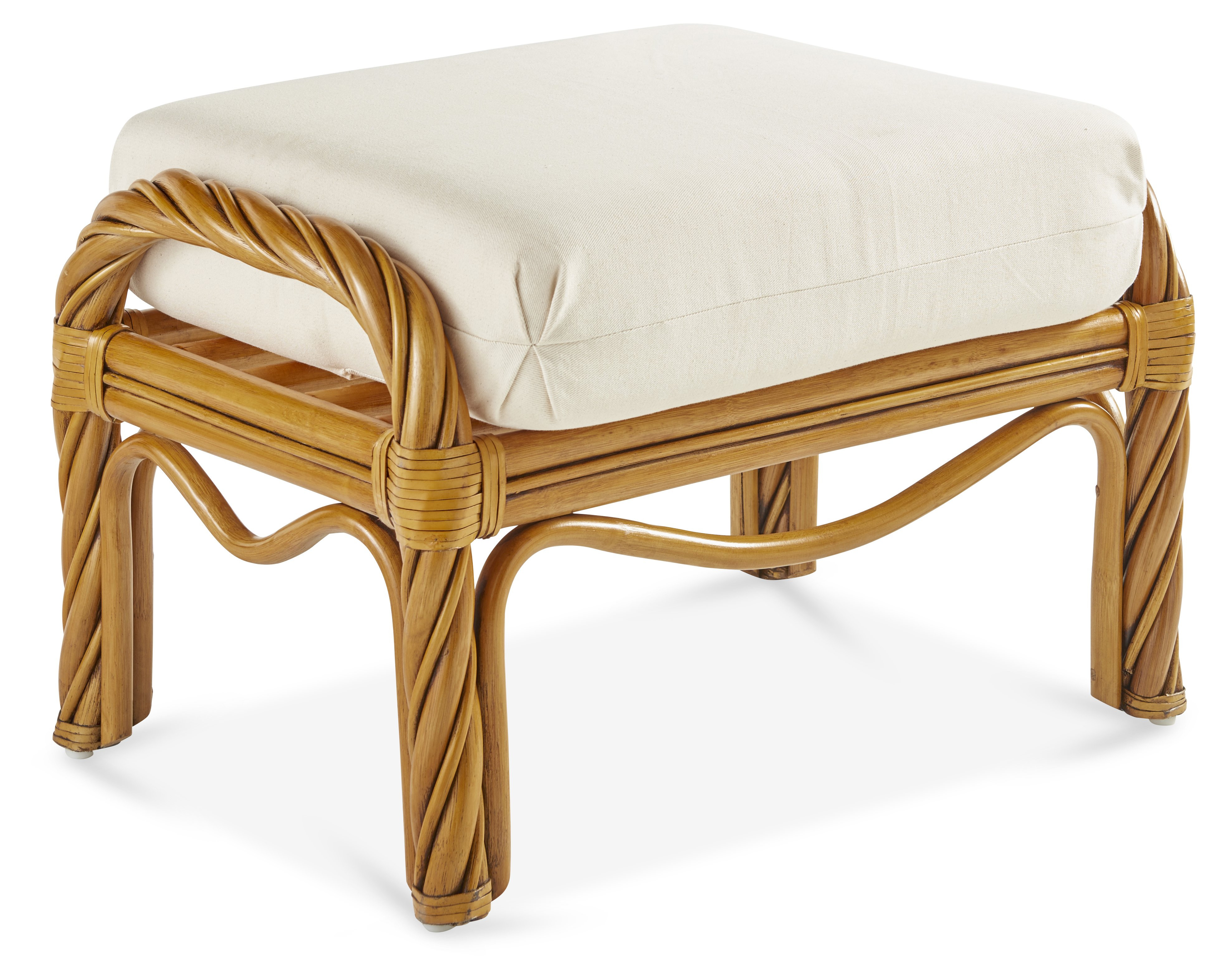 New Twist Rattan Ottoman, Natural/White | One Kings Lane