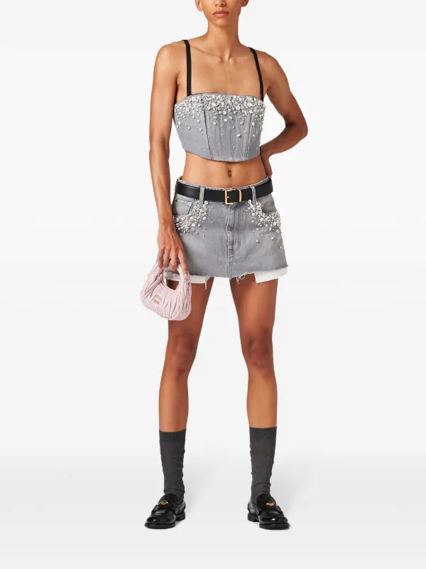 Miu Miu crystal-embellished Denim Cropped Top | Grey | FARFETCH CA | Farfetch Global