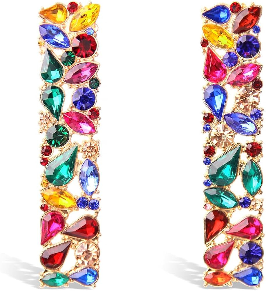 KELMALL Elegant Rhinestone Rectangle Earrings Trendy Crystal Geometric Drop Dangle Statement Earr... | Amazon (US)