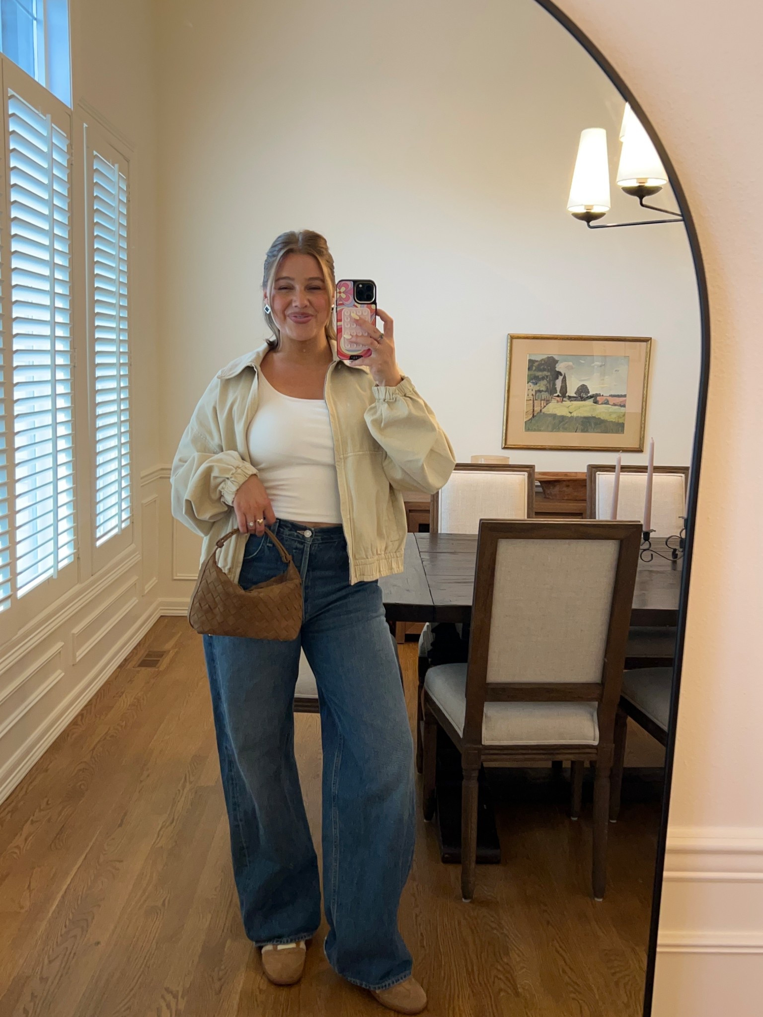 Amazon tank L it’s got a built in bra I’m obsessed, medium in free people jacket, jeans size down 2, sneakers true to size, Amazon bag! 

#LTKShoeCrush #LTKFindsUnder100