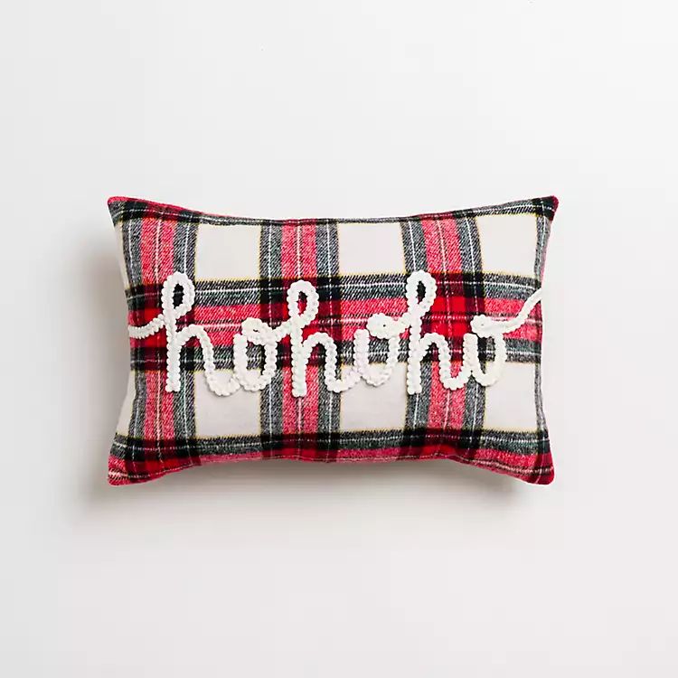 Mini Red Plaid Ho Ho Ho Christmas Pillow | Kirkland's Home