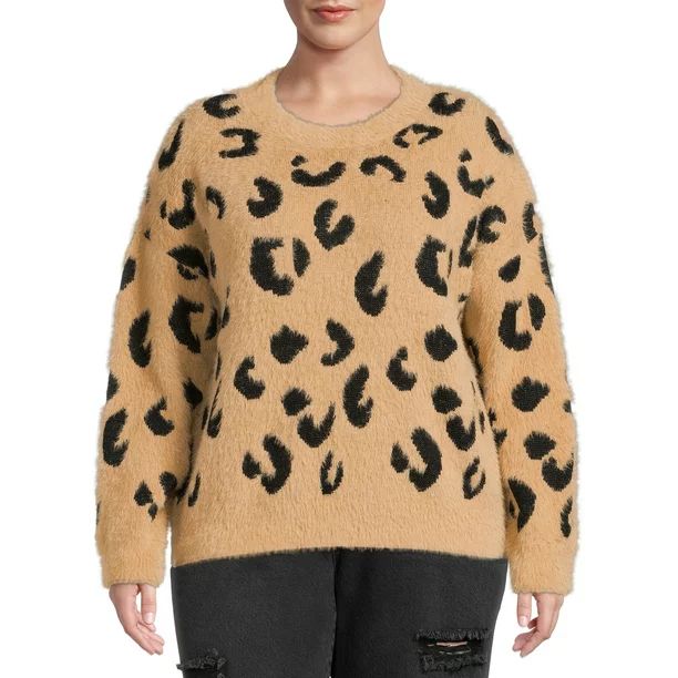 Dreamers by Debut Women's Plus Size Leopard Print Pullover Sweater - Walmart.com | Walmart (US)