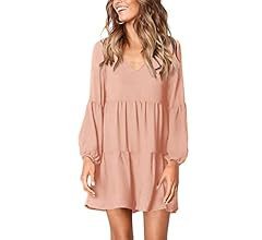 Amoretu Women Summer Tunic Dress V Neck Casual Loose Flowy Swing Shift Dresses | Amazon (US)