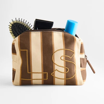 Striped Take It Away Custom Storage Pouch - Mocha | BaubleBar