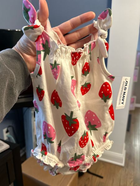 Can't wait to dress my baby girl in this cute little strawberry romper! The ruffles and tie straps add so much to an otherwise simple onesie. Super soft and true to size. Under $15 plus 30% off! Spring break and summer. Comes in 5 prints!

#LTKbaby #LTKfamily #LTKsalealert