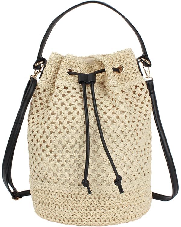 Van Caro Handwoven Cotton Straw Shoulder Bag Crochet Tassel Beach Bohemian Purse for Women | Amazon (US)