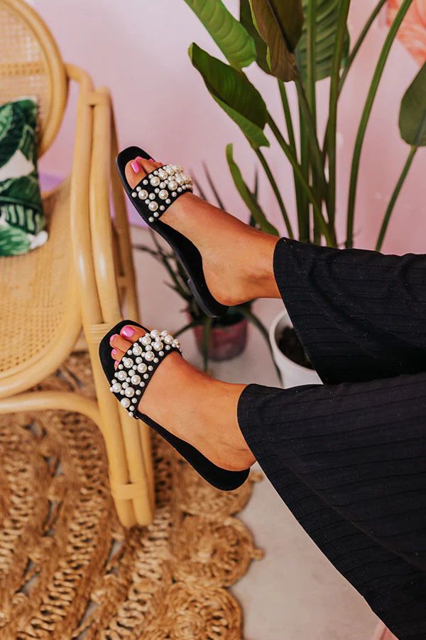 The Kelly Faux Suede Embellished Sandal In Black | Impressions Online Boutique