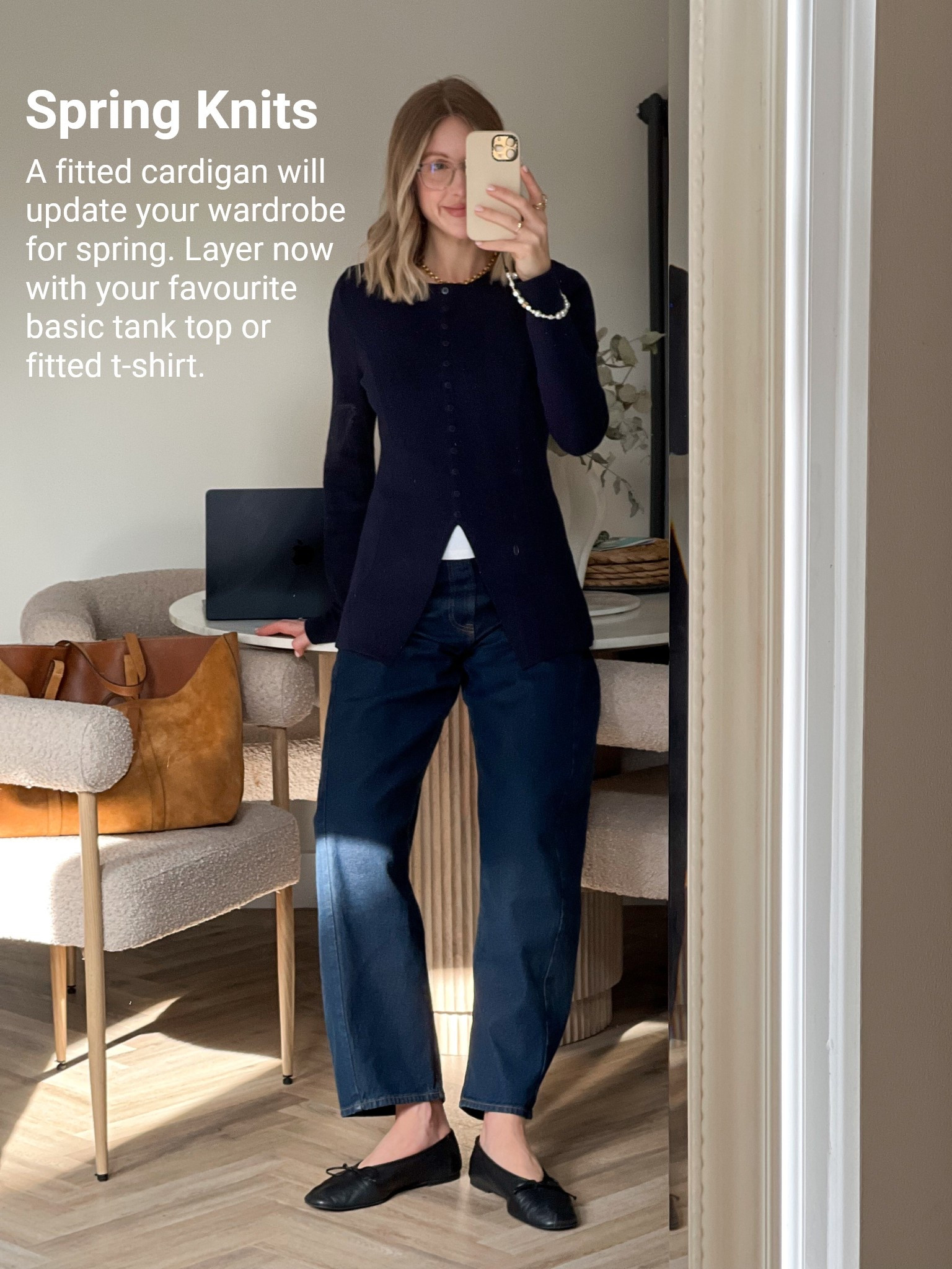 Spring knits 🧶 knitwear cardigan fitted cardigan waisted cardigan barrel jeans barrel leg jeans Abercrombie jeans indigo denim ballet flats suede bag spring outfit workwear aligne Sezane 

#LTKuk #LTKworkwear #LTKFashionMonth