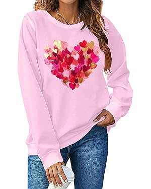 LHBNK Valentines Day Sweatshirt for Women Funny Love Heart Shirts Casual Valentine Pullover Long ... | Amazon (US)