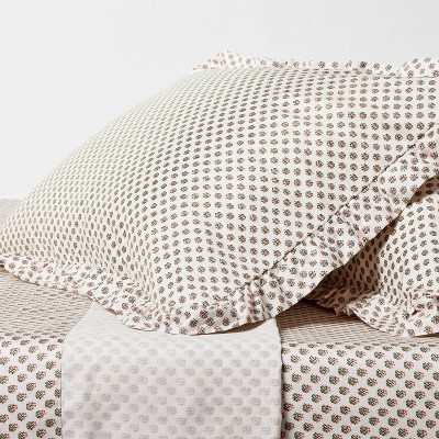 Queen 310 Thread Count Teen Block Print Ruffle Sheet Set Pink/Cream - Threshold™ designed with Studio McGee | Target