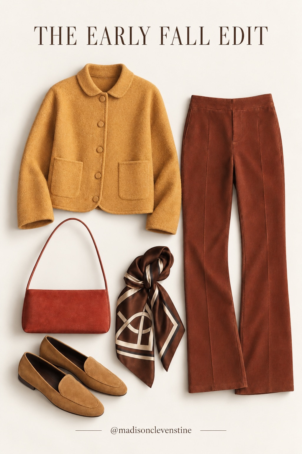 The early fall edit 🍂 a mustard textured jacket with rust suede flares, tan loafers and a silk scarf. Proof that color can still feel classic. #LTKstyle #falloutfits

#LTKSeasonal #LTKSeasonal