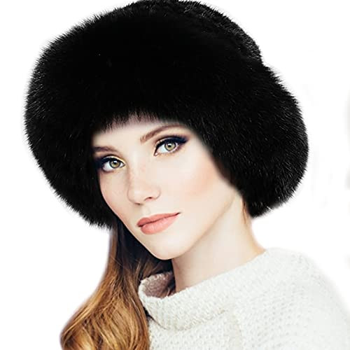 YXCFEWD Mink Hat Real Fur Hat Knit Furry Womens Russian Hat Fur Hat for Women with Elastic (Black) | Amazon (US)