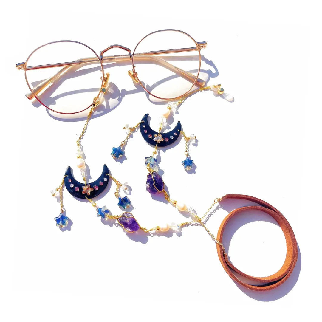 Moon Star Glasses Chain | Amethyst Sunglasses Chain | Celestial Eyewear Chain | Lavender Crystal ... | Etsy (US)